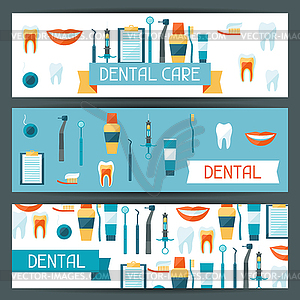 Medical banners design with dental equipment icons - vector clip art