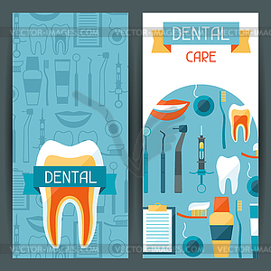 Medical banners design with dental equipment icons - vector clipart