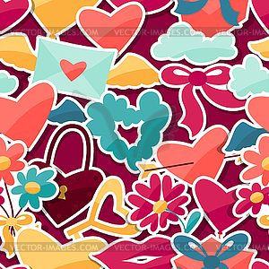 Pattern with Valentine`s and Wedding stickers - vector image