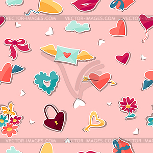 Pattern with Valentine`s and Wedding stickers - vector image