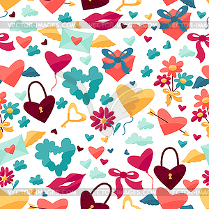 Pattern with Valentine`s and Wedding icons - vector clipart