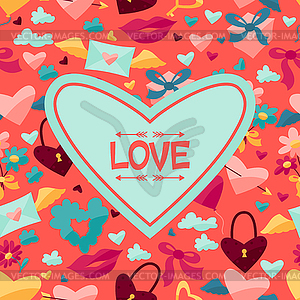 Background with Valentine`s and Wedding icons - stock vector clipart