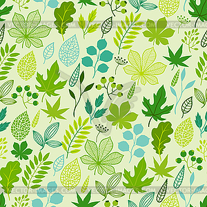 Pattern with stylized green leaves - vector clipart