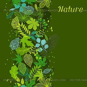 Pattern with stylized green leaves - vector clipart