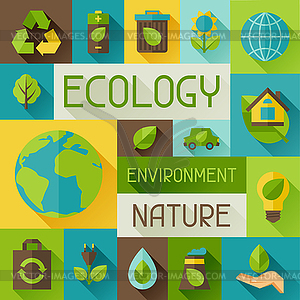 Экология фон с иконами окружающей среды - векторное изображение клипарта
