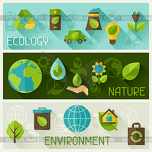 Ecology banners with environment icons - vector clip art