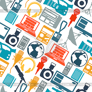 Seamless pattern with journalism icons - vector clipart