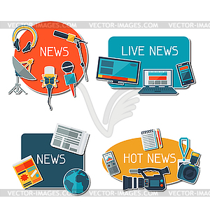 Stickers with journalism icons - vector clipart