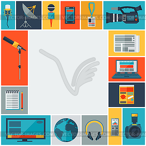 Background with journalism icons - vector image