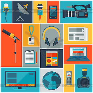 Background with journalism icons - vector clipart