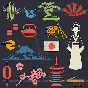 Japan icons and symbols set - vector clipart