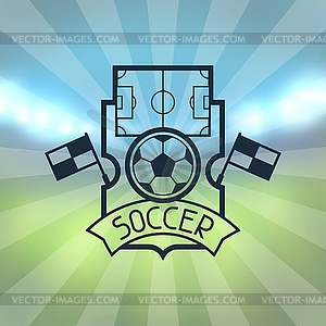 Sports label with soccer symbols - vector image