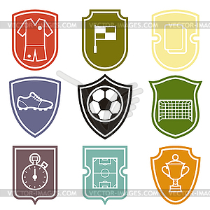 Set of sports labels with soccer football symbols - vector image