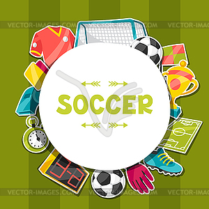 Sports background with soccer sticker symbols - vector image