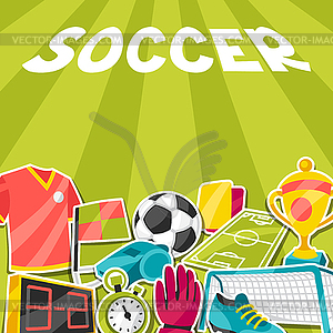 Sports background with soccer sticker symbols - vector clipart