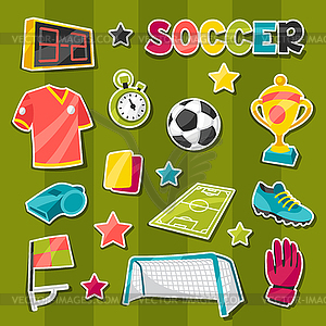 Set of sports soccer sticker symbols and icons - vector image