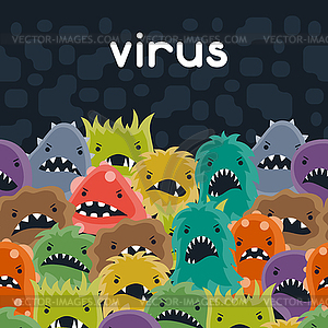 Background with little angry viruses and monsters - vector clip art