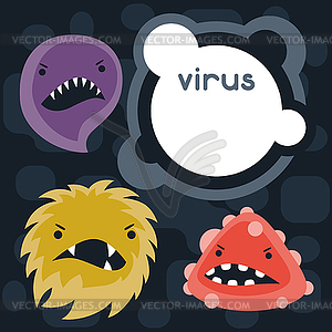Background with little angry viruses and monsters - vector clipart