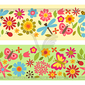 Natural pattern with beautiful flowers, beetles - vector clipart