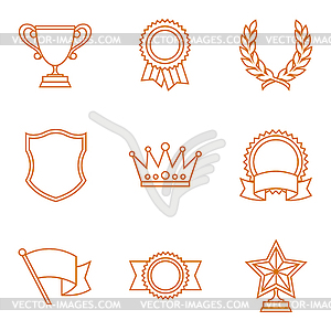 Trophy and awards icons set in linear style - vector image