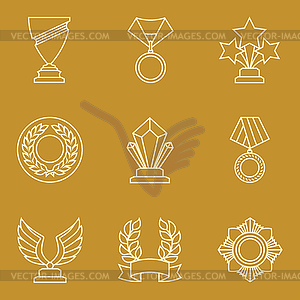 Trophy and awards icons set in linear style - vector clipart