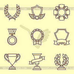 Trophy and awards icons set in linear style - vector image