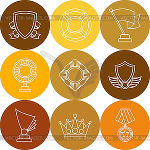 Trophy and awards icons set in linear style - vector clip art