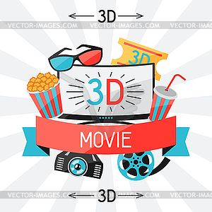 Background of movie elements and cinema icons - vector image