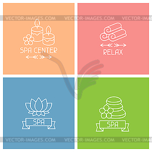 Set of spa labels in linear style - vector clip art