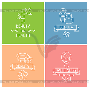 Set of spa labels in linear style - vector clipart