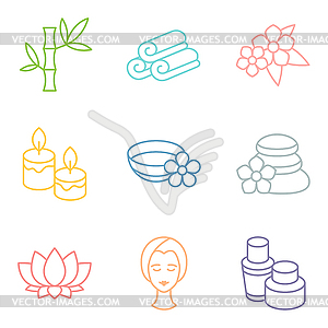 Set of spa and recreation icons in linear style - vector image