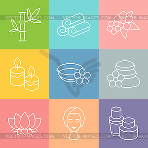 Set of spa and recreation icons in linear style - vector clip art