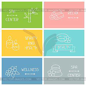 Spa and recreation business cards with icons in - vector clipart