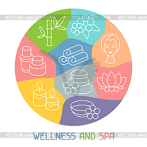 Spa and recreation background with icons in linear - vector image