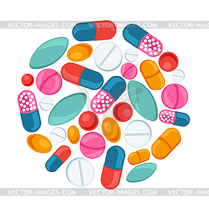 Medical background design with pills and capsules - vector clip art