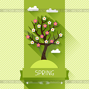 Seasonal with spring tree in flat style - vector clip art