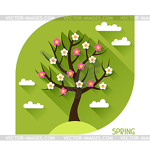 Сезонные с весной дерево в плоском стиле - векторизованное изображение