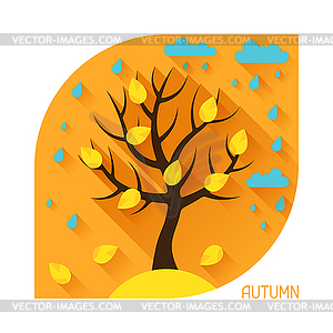 Seasonal with autumn tree in flat style - vector clip art