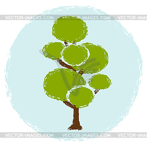 Simple abstract green tree in grunge style - vector image