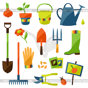 Set of garden design elements and icons - color vector clipart