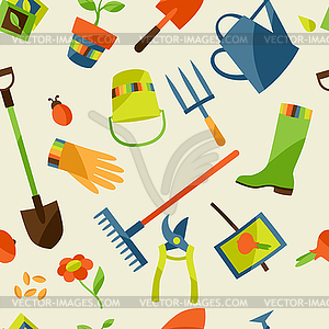 Seamless pattern with garden design elements and - vector image