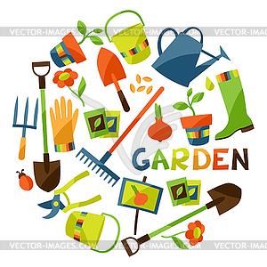 Background with garden design elements and icons - vector image