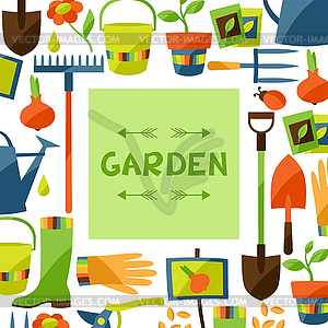 Background with garden design elements and icons - vector clip art