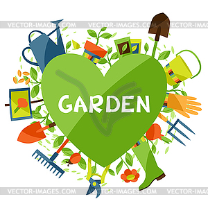 Background with garden design elements and icons - vector image