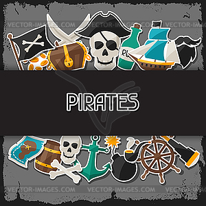 Background on pirate theme with stickers and objects - vector clip art