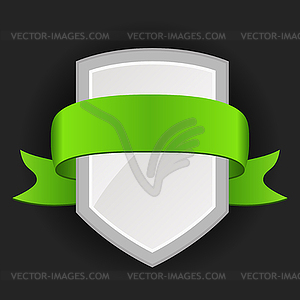 Promotional badge with colored ribbon on dark - vector EPS clipart