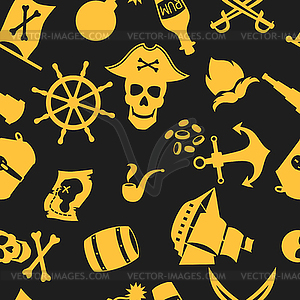 Seamless pattern on pirate theme with objects and - vector image