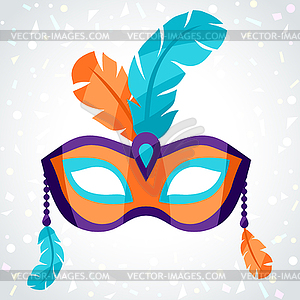 Festive carnival mask on background of confetti - vector image