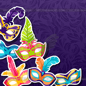 Celebration festive background with carnival masks - vector clipart