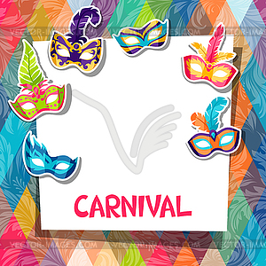 Celebration festive background with carnival masks - royalty-free vector clipart